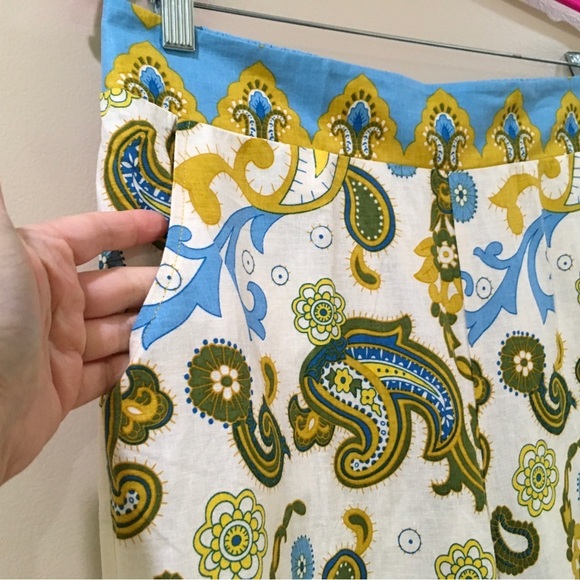 Haute Hippie Style Linen Pants Wide Leg Cropped Blue Cream Paisley Boho Sz M New - Picture 2 of 7